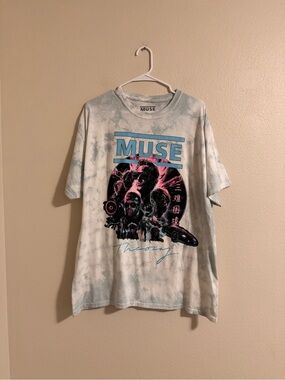 Muse Tie-Dye Band Tee in White and Light Blue with Pink/Black Graphic